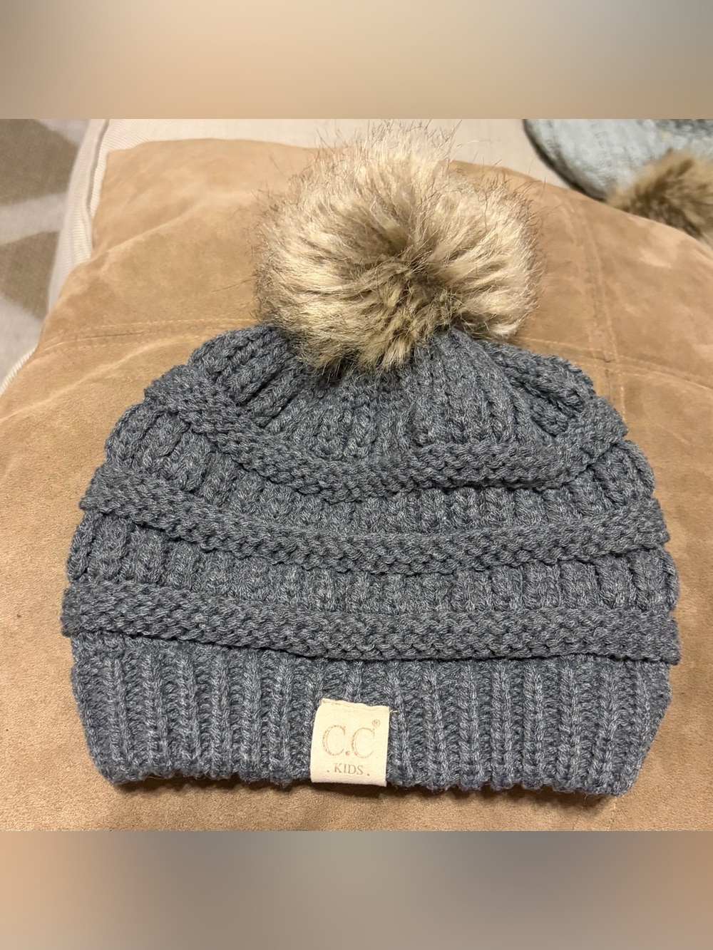 CC Kids Gray Knit Pom-Pom Beanie